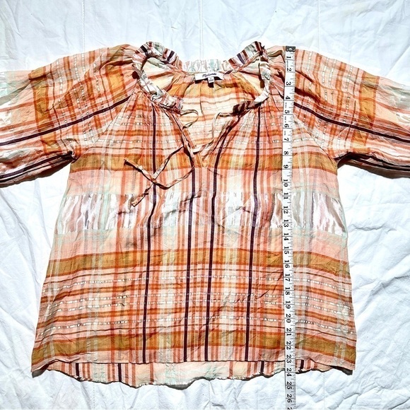 Madewell Wilton Plaid Print Tie-Neck Ruffle Sleeve Silk Blend Top Size Small - Picture 15 of 15